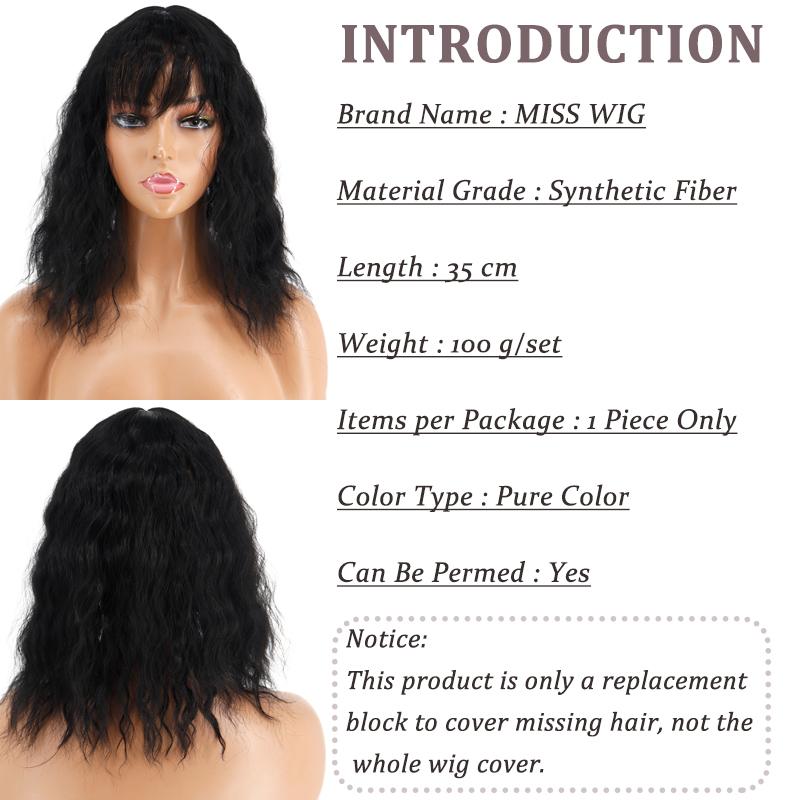 MISS WIG Women Natural Short Wavy Wig with Bangs Corn Perm Hair Extensions Cover White Hair Synthetic Fiber Wig Party Daily Use