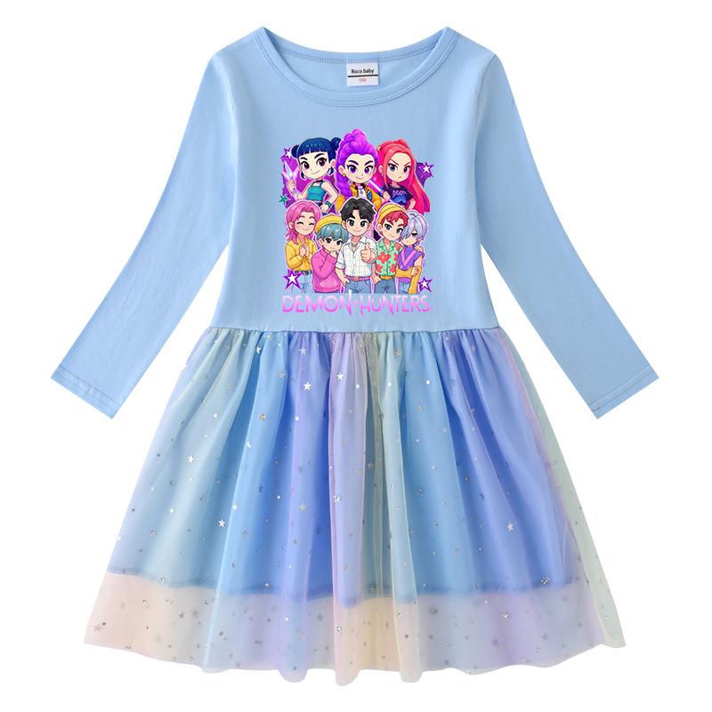 Vestido de Princesa de Manga Larga con Lentejuelas Arcoíris Kpop Demon Slayer para Niñas