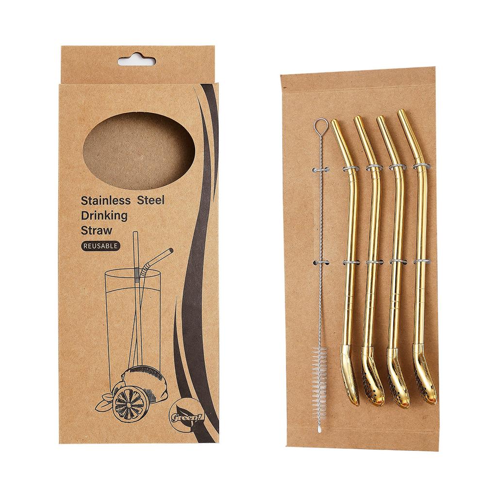 5 Pcs/set 304 Stainless Steel Tea Drinking Straws Spoon Yerba Mate Tea Filter Reusable Bombilla Gourd Tea Tools Bar Accessories