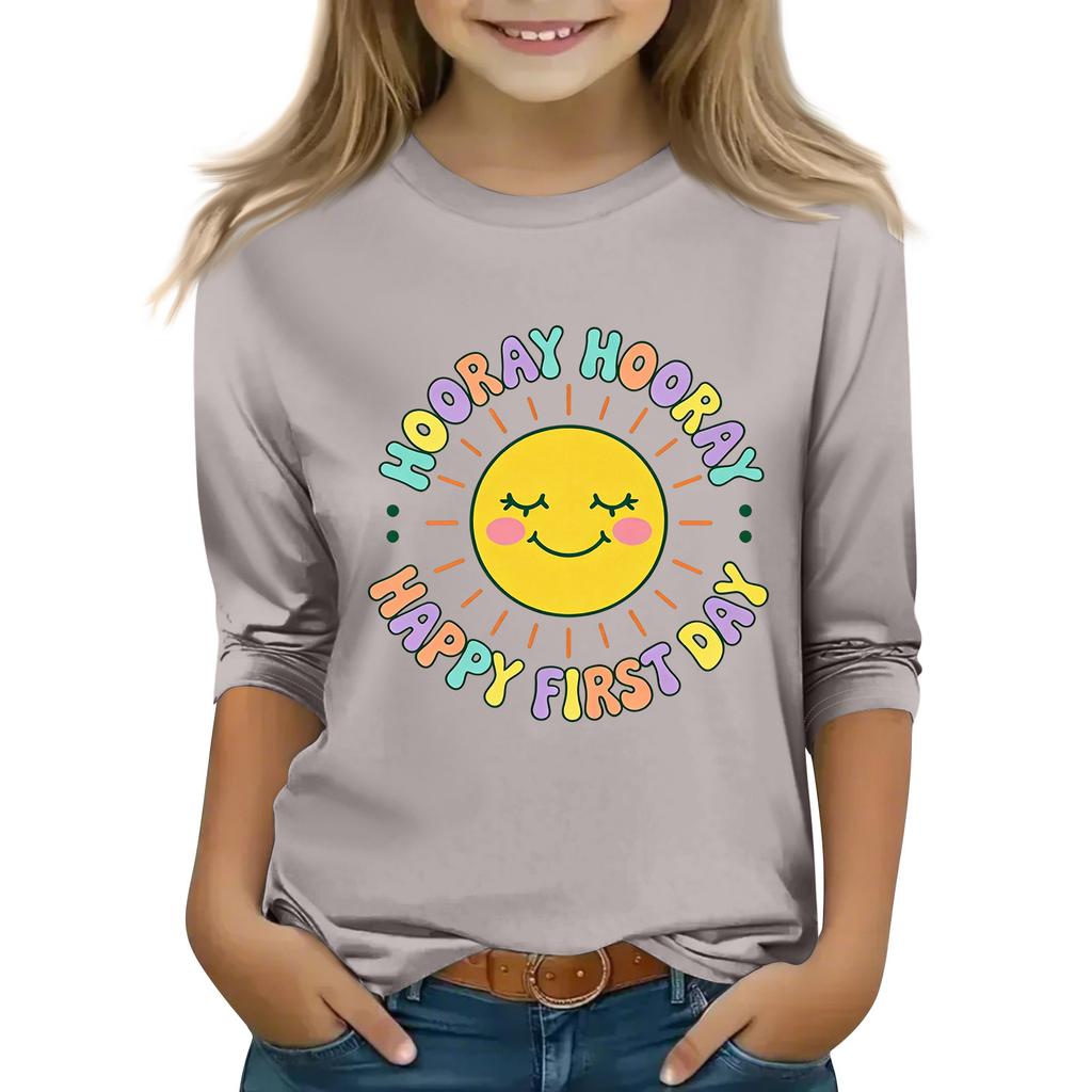 Kids Casual Printed Round Neck 3/4 Sleeve Top for Back To School