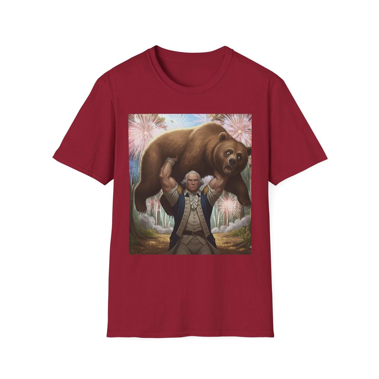 George Washington Humbles Bear Funny Patriotic Unisex Softstyle Graphic T-Shirt 3XL