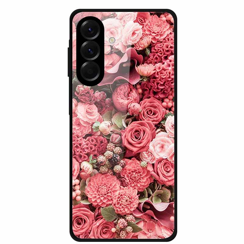 Tempered Glass Phone Case For Samsung Galaxy S24 FE Case Hard PC Back Cover Shell for Galaxy S24FE S 24 FE 5G Hard Covers Flower