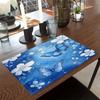 4pcs Elegant Floral & Butterfly Placemats | Deep Blue Table Mats with Blue Butterflies, Durable Linen Place Mats for Dining Table, Kitchen Decor