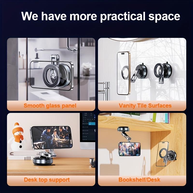 Suction Cup Phone Holder Car Vacuum Magnetic Mount 360° Metal Stand with Adjustable Directional Strong Magnetic Force Compact and Convenient Bracket