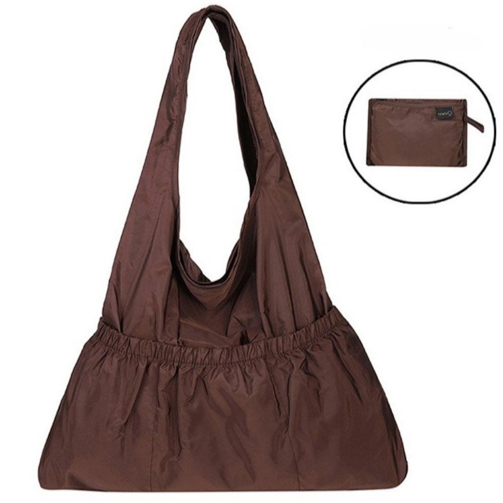

Lightweight Foldable Shopping Bag Drawstring Pocket Large Capacity Women Shoulder Bags Reusable All-match Eco-friendly Tote Bag коричневый