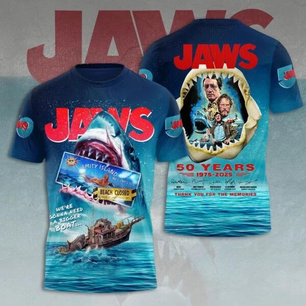 Jaws Movie 50 Years 1975-2026 Thank For The Memories 3D Shirt XXL