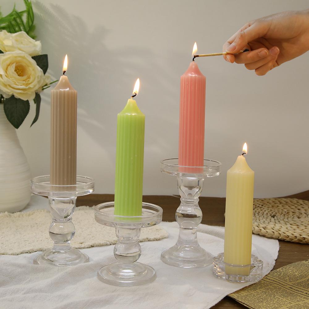 European Style Colorful Striped Cylindrical Candles for Weddings and Home Decor