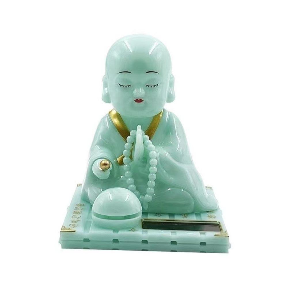 Green Solar Nodding Monk Dashboard Ornament Window Sill Light Sensing Decor