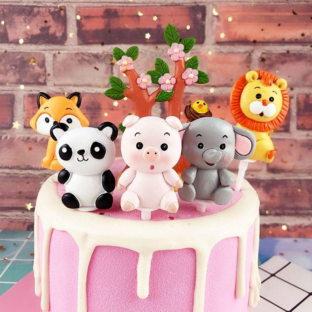 

Мягкая резиновая вставка для торта, лесные животные, десертные украшения, милый топпер для торта с животными на день рождения
