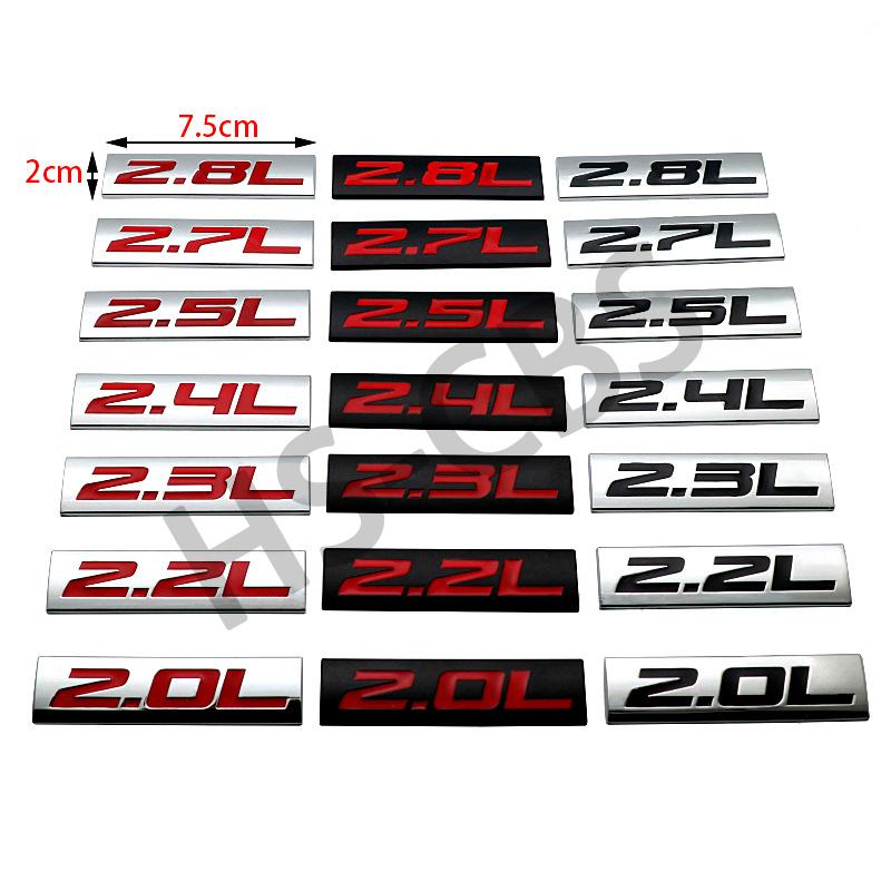 3D Metal 2.0L 2.2L 2.3L 2.4L 2.5L 2.6L 2.7L 2.8L Car Engine Displacement Badge Rear Trunk Emblem Stickers Decorative Accessories