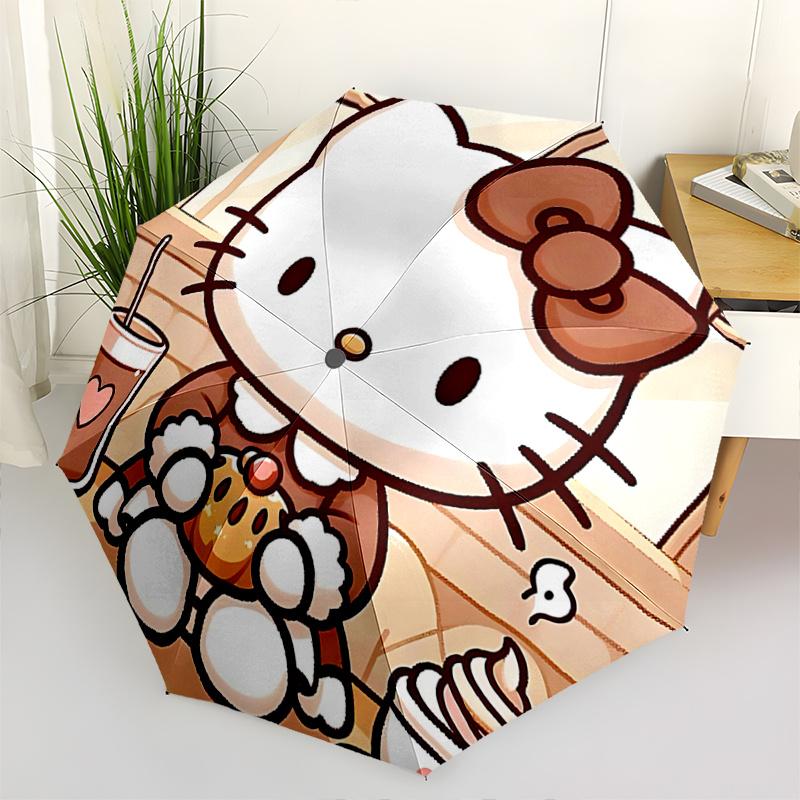 

1pc Hello Kitty Automatic Opening/Closing Umbrella with Heart Design - Portable Folding Design, 8-Rib Iron Frame, Travelers, Daily Use, Gift Suitable