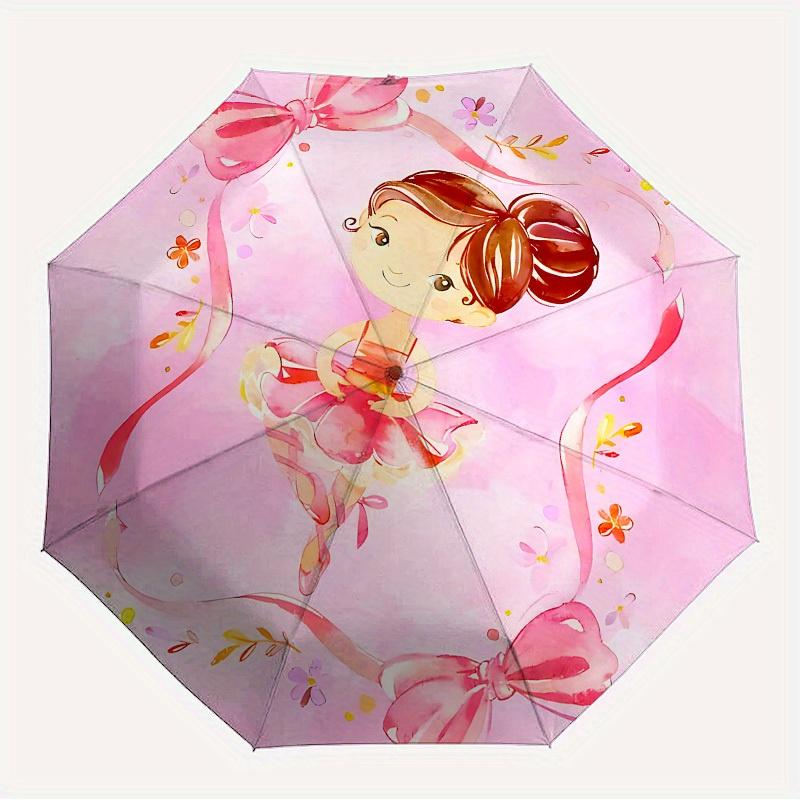 1pc Ballerina Pink Themed Design Umbrella 8 Rib Frame, One-touch Automatic Opening 3 Fold Umbrella, Fashion Gift-p0803080