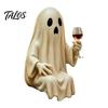 Durable Resin Halloween Ornament Ghost Skeleton Figurine, Spooky Drunk Holding Wine Glass Sculpture, Gothic Desk Table Decor for Bar Bookshelf,