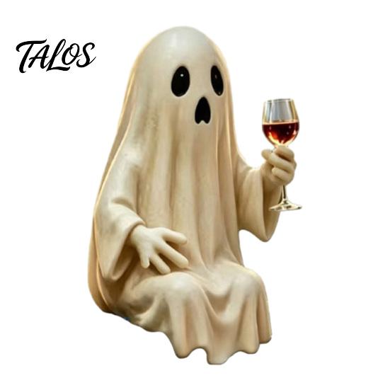 Durable Resin Halloween Ornament Ghost Skeleton Figurine, Spooky Drunk Holding Wine Glass Sculpture, Gothic Desk Table Decor for Bar Bookshelf,