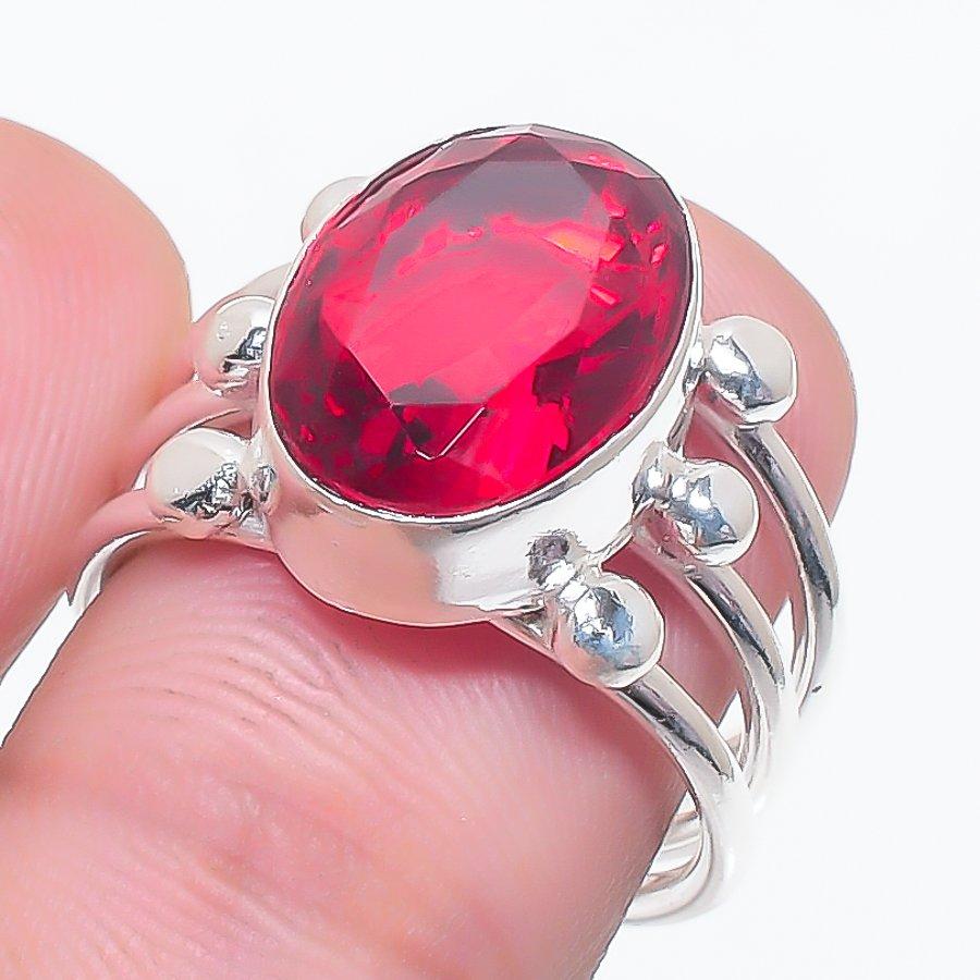 Natural Garnet Gemstone Handmade 925 Sterling Silver Jewelry Ring Size 7 E7n65