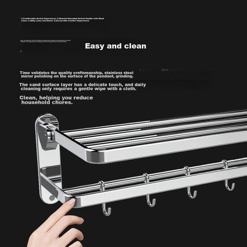 JOMOO Bathroom Storage Rack, Thickened Foldable Towel Rack, Bathroom Organizer Shelf, Bright Silver Stainless Steel Towel Hanger, 936024