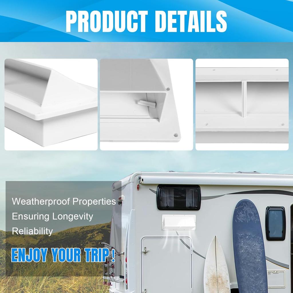 RV Vent Cover - Camper Exhaust Vent with Locking Damper White