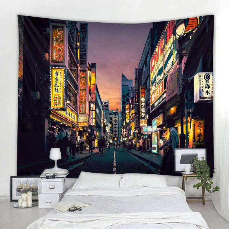 Tokyo night tapestry city nightlife Japanese style wall hanging bedroom home decoration bohemian hippie printed bed sheet