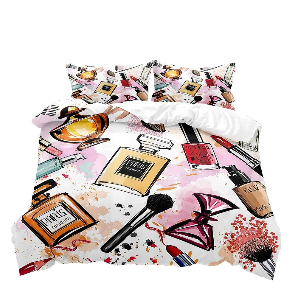 Makeup Duvet Cover Set for Women Queen Size Lightweight Down Quilt Covers Bedroom Decor 2 Pillowcases 1 Duvet Cover No Comforter