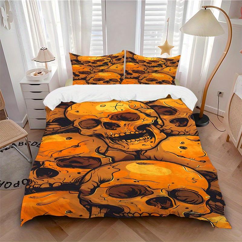 

3pcs Skull Horror Bedding Cover Set, Fashion Classic Popular Print Bedding Set, Soft Comfortable, All - Season Use, For Bedroom, Guest Room158 135x200cm