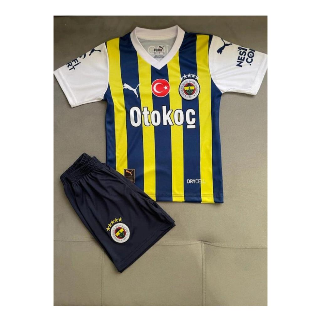 Otoko Fnerbahee 23/24 Season Yellow Navy Blue 5 Star 4 Piece Set Kids Football Jersey Navy Blue Shorts