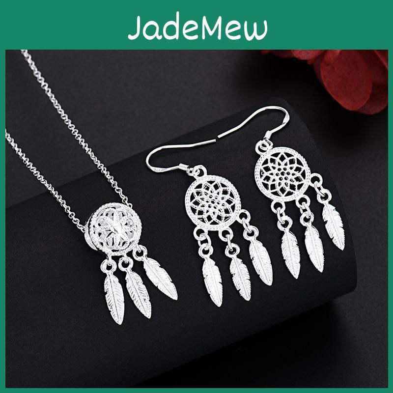 Fine Sterling Silver 925 Cute Charms Necklace Earring Jewelry For Women Lady Retro Set Wedding Gift Trendy