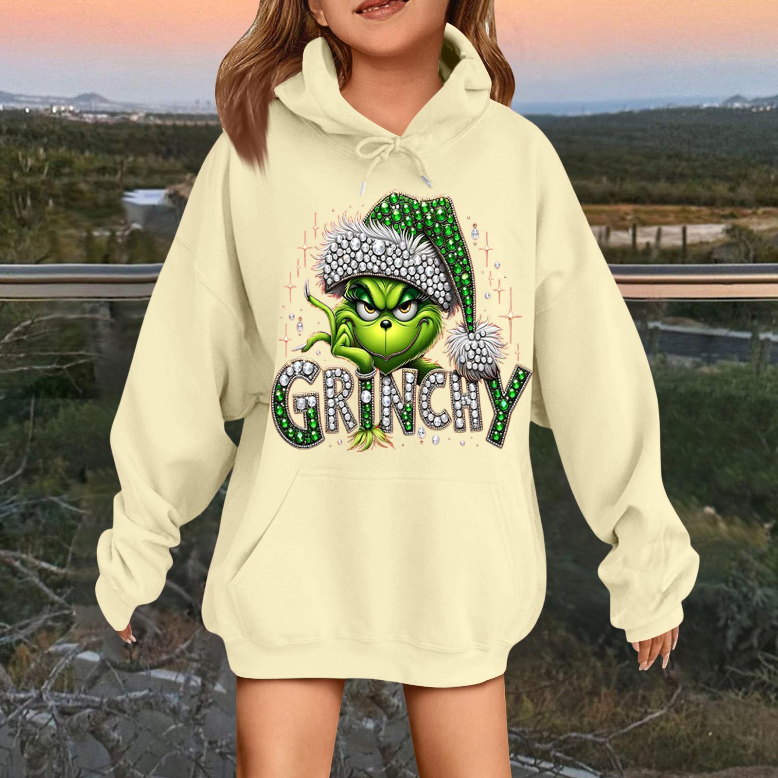 

Детская модная повседневная толстовка с капюшоном свободного кроя с длинными рукавами и рождественским принтом 110 бежевый