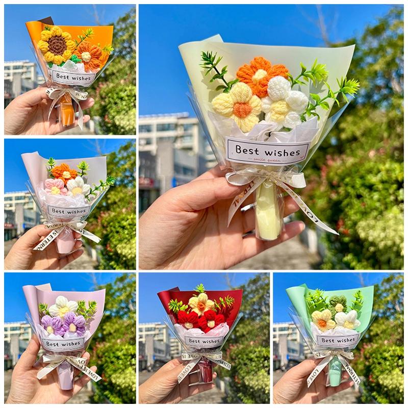 Artificial Flower Crochet Bouquet Handmade Sunflower Mini Bouquet Mother'S Day Graduation Valentine'S Gift Eternal Flower