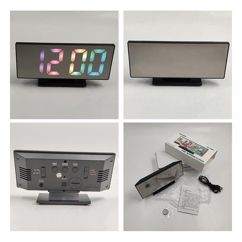 Spot new color display mirror large screen LED electronic clock multi-function digital alarm clock