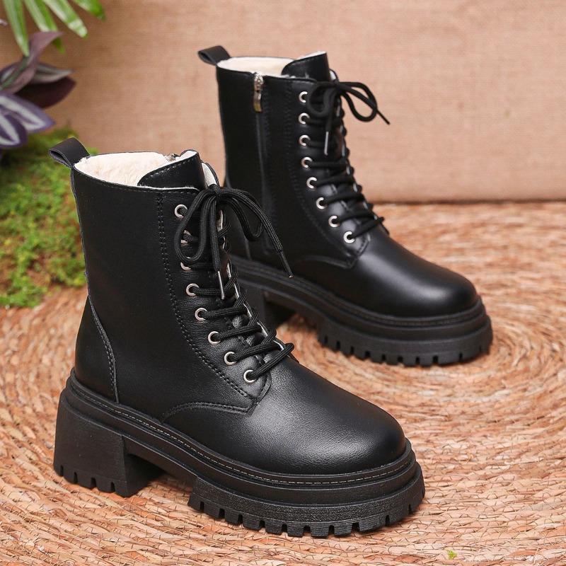 New Women Comfortable Ankle Autumn Winter Platform Boots Women Elegant Trend Fashion Zipper Lace Up Boots Shoes for Women