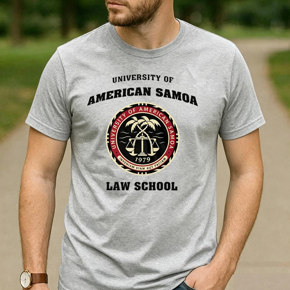 University Of American Samoa Law School 1979 Palm Tree Scale Seal Graphic T Shirt Unisex Cotton Retro Tropical College Tee