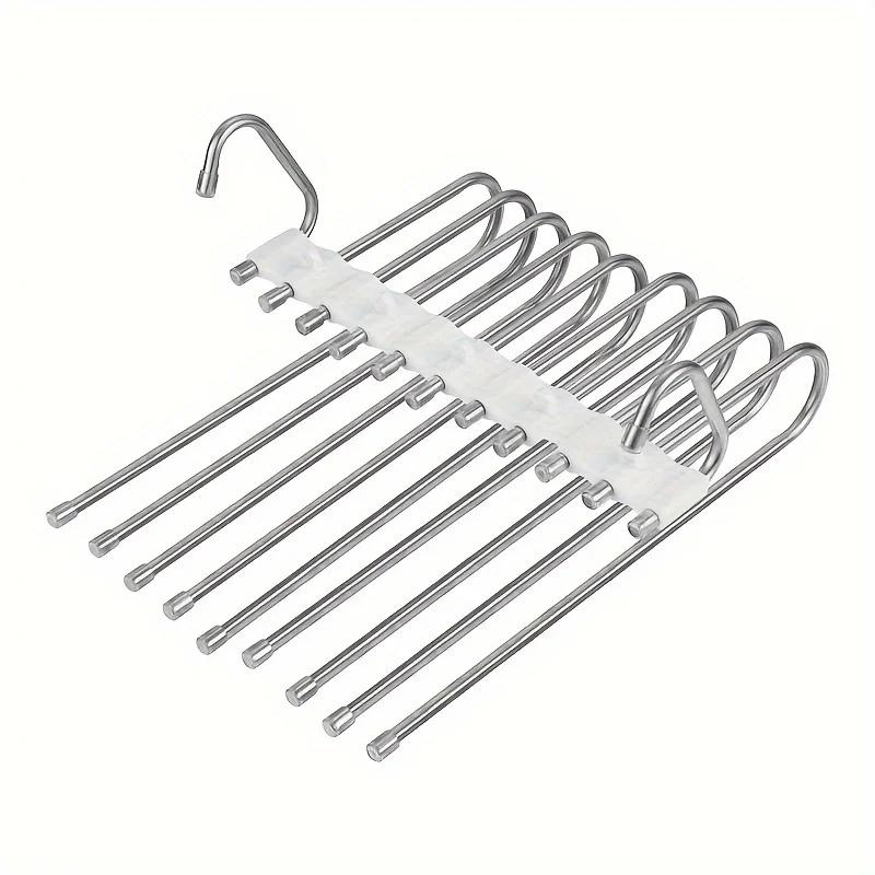 1pc Space-Saving S-Type Pants Hanger - 9-Tier Non-Slip Organizer,Extra 5 Hooks for Jeans, Leggings, Trousers,Increases Closet