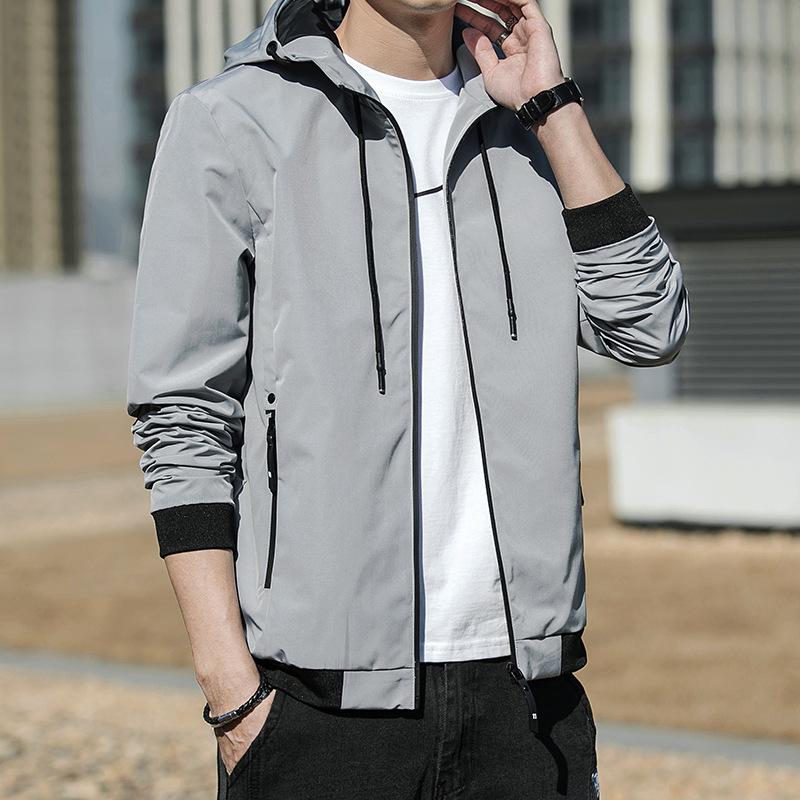 

Men s autumn and winter solid color new outdoor sports hooded gown blue jacket jacket spring charge top 5XL
