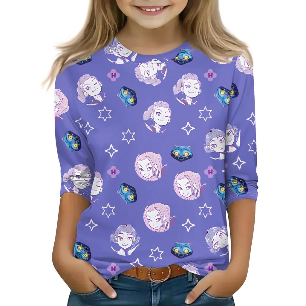 Druck-Tops für junge Mädchen 4-11 Jahre Rundhals 3/4-Ärmel T-Shirts Trendige Tops Outfit T-Shirts
