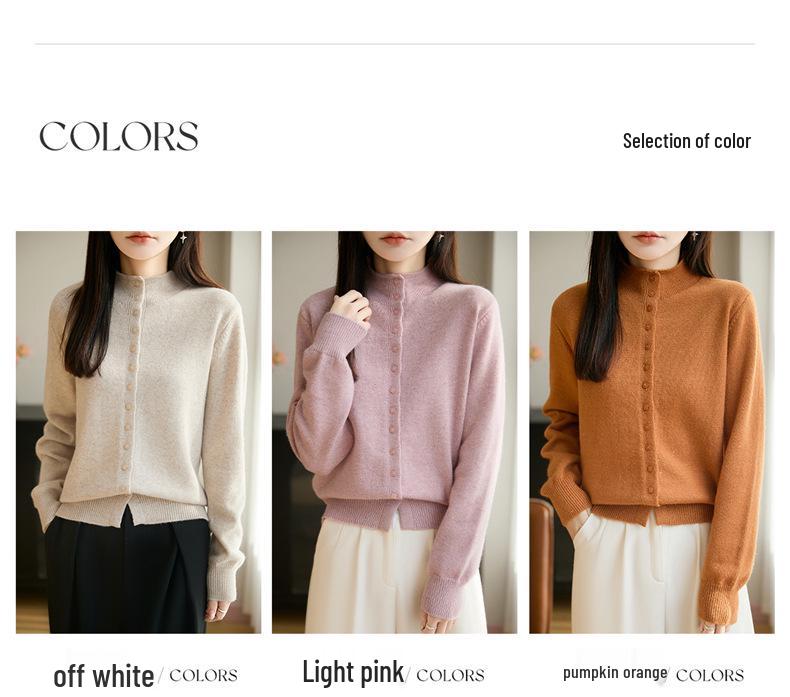 Women's Stand Collar Knit Cardigan with Sequin Yarn and Buttons - Long Sleeve, Versatile, Casual Loose-Fit Sweater Top