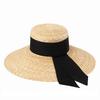 Style Européen Américain Large Ruban Cravate Nœud Plat Chapeau de Paille à Large Bord Protection Solaire Grand Chapeau de Paille Naturelle en Blé