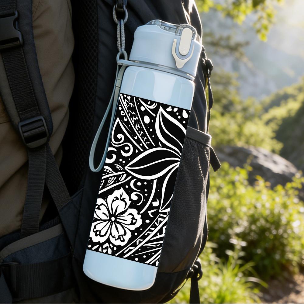 1PC Tropical Black Flower 750ml Color Plastic Sports Water Bottle Leakproof Flip Straw Lid For Sports Office Home Use