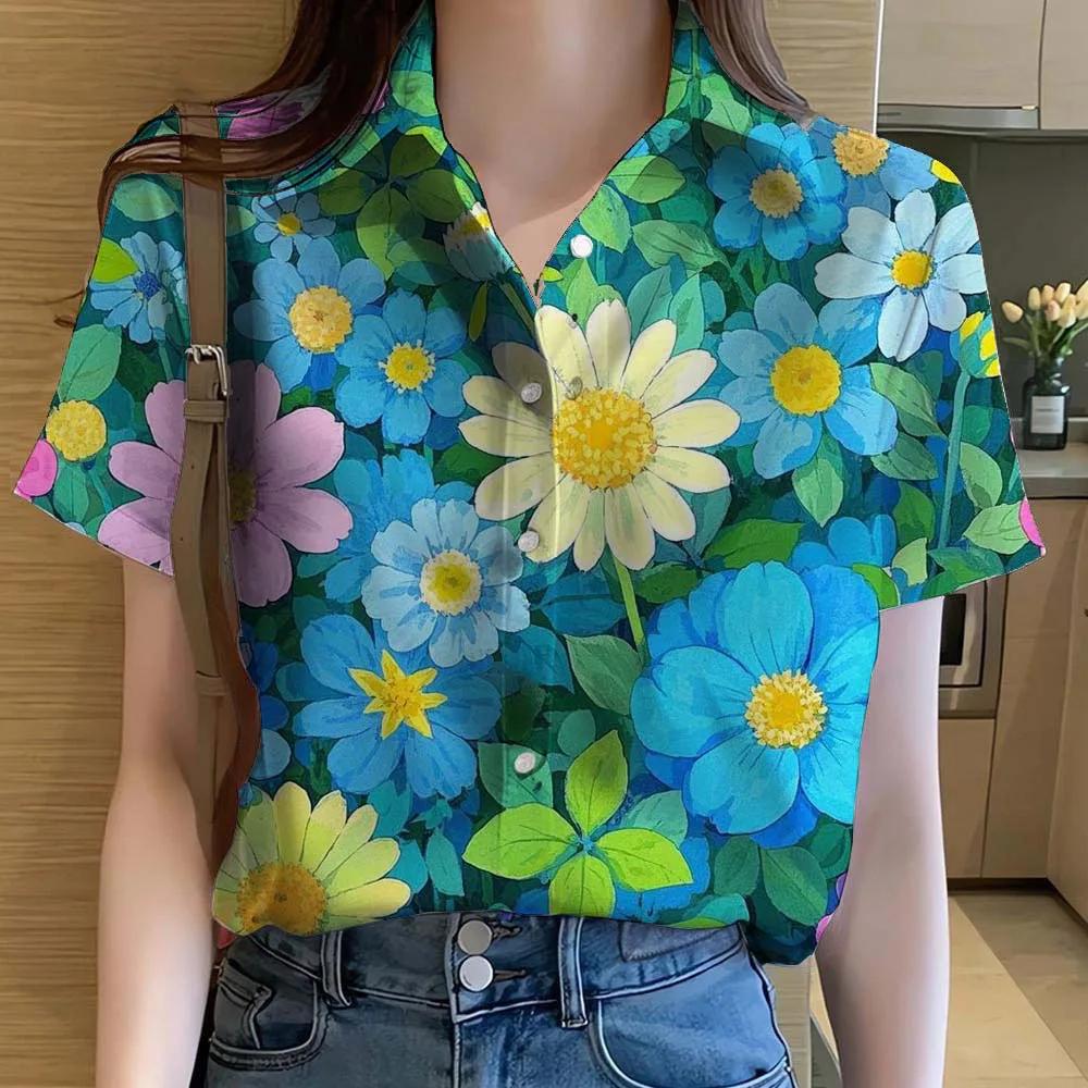 3D Printed Casual Beach Shirt Summer New unflower Blouse Y2k Women's Clothes