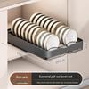 Pull-Out Kitchen Cabinet Dish Rack with Built-in Shelf and Draining Basket