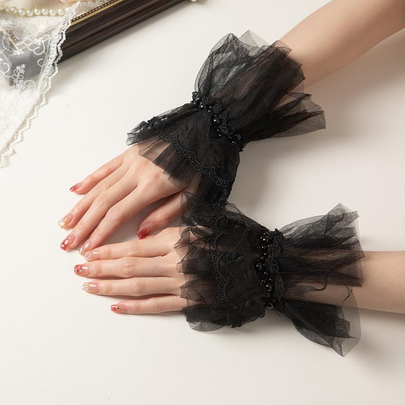 Beautiful Mesh Pearl Short Bridal Dress Lace Fake Sleeves Wedding Decoration Cuffs Pography Props Accessories