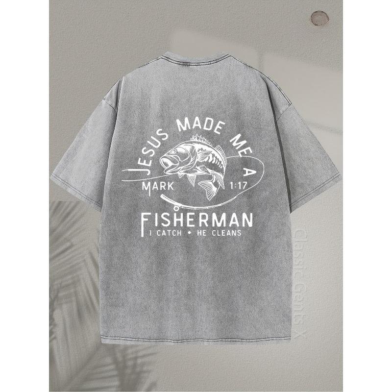 European Size SM Heavy  Double-Sided Fishing Design with an Inspirational Bible Verse, Retro Street Style, Suitable for Outdoor Casual Wear