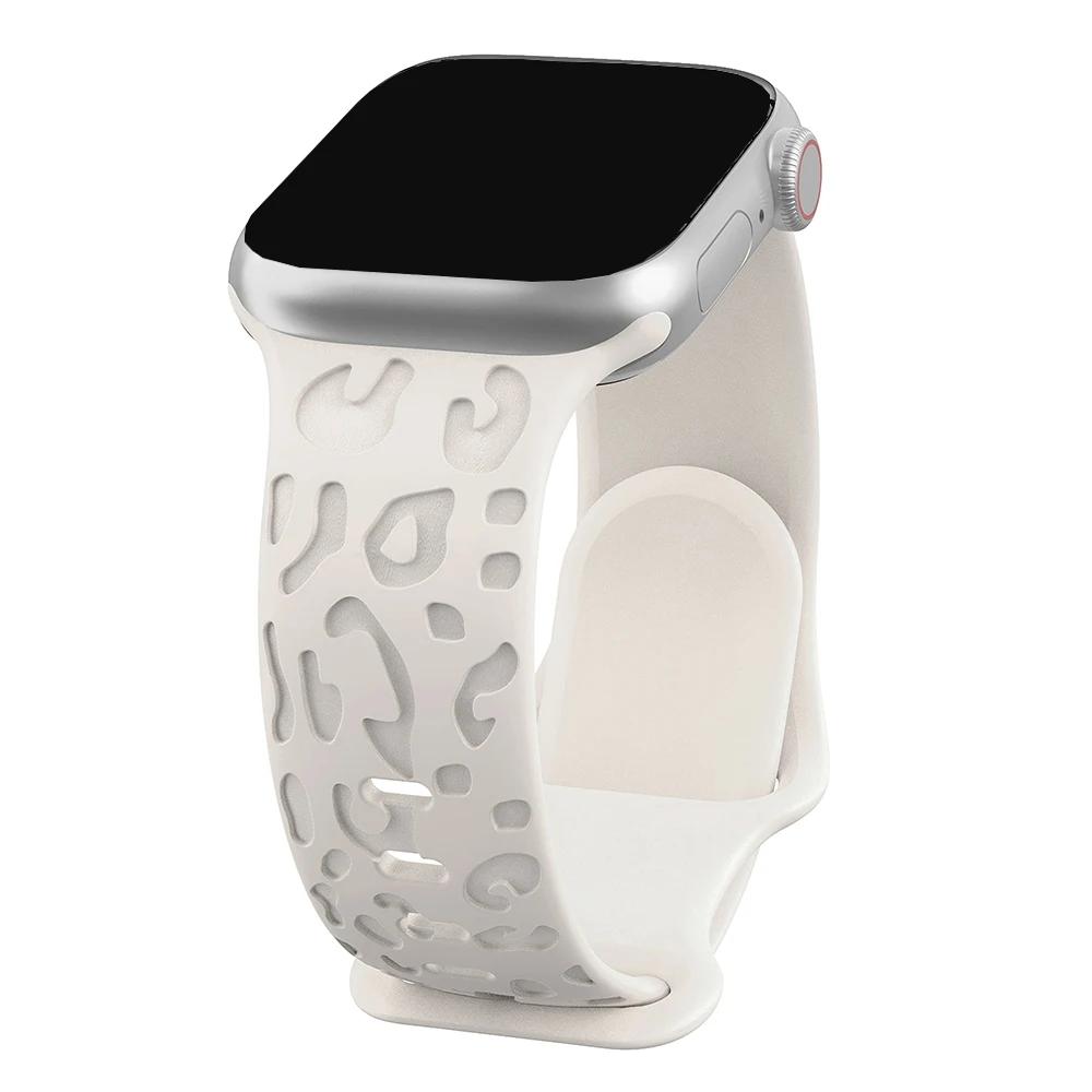 Band For Apple Watch 11 Strap 42mm 41mm 40mm 49mm 46mm 45mm 44mm Engraved Leopard Silicone Correa Bracelet iWatch Ultra 3/10/SE3