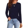 2024 Women's Casual Solid Color Long Sleeve Round Neck T-shirt - European & American Spring/Autumn Style