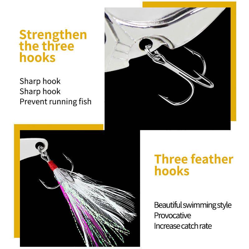 7g12g Vib Metal Lure Baits With Treble Hooks Feathers Long-range Fishing Lures For Freshwater