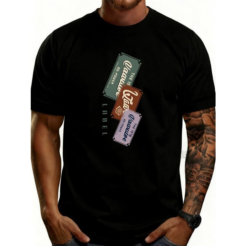 European Size Casual Style Men'S T-Shirt with Vintage Label Design for Everyday Wear And Summer Outfits Perfect Gift for Him