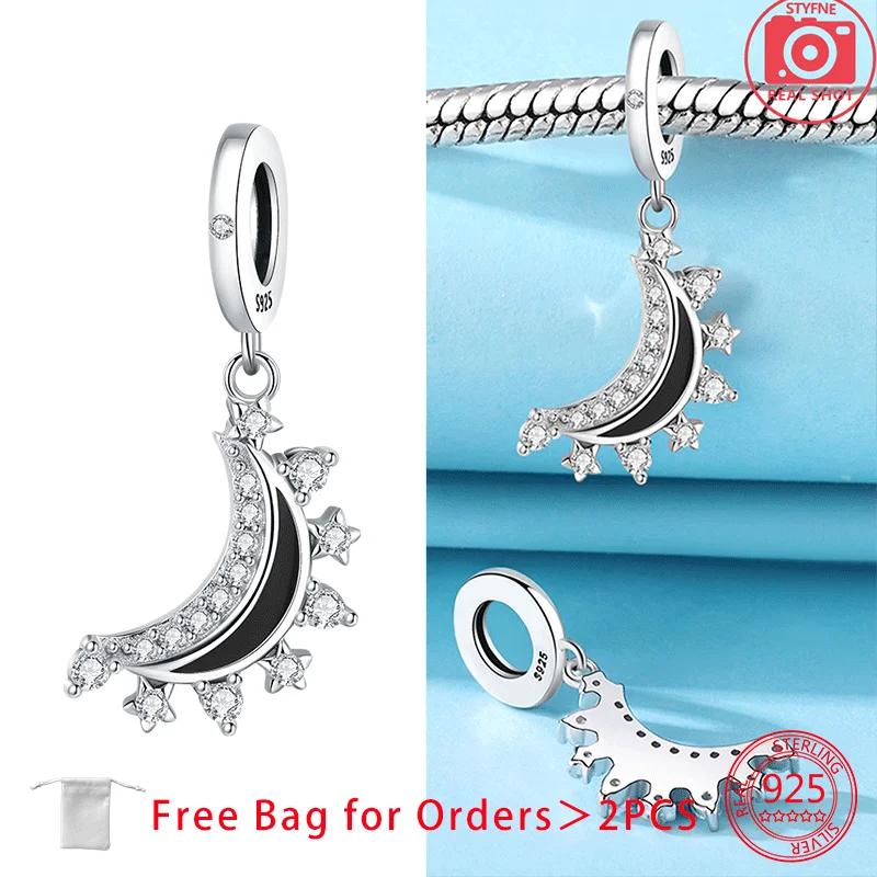 Charms Shining Zircon Moon Planet Rainbow Star Beads Copper Pendant Fit Original Bracelets Diy Women Jewelry Fine Gift