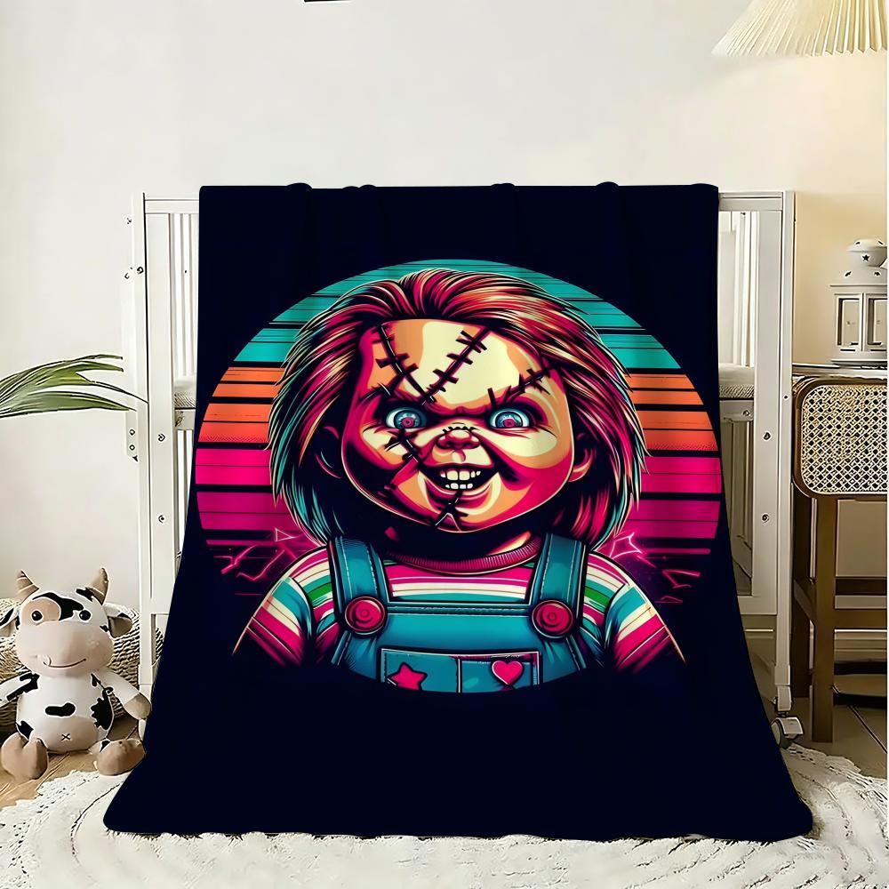 C-Chucky Horror Movie Throw Soft Flannel Throw Blanket, Lightweight Breathable Summer Nap Blanket For Home Travel Cozy Decor