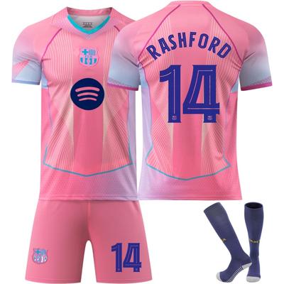 25-26 Barcellona UEFA Champions League Maglia da Calcio Rosa per Bambini e Adulti RASHFORO #14