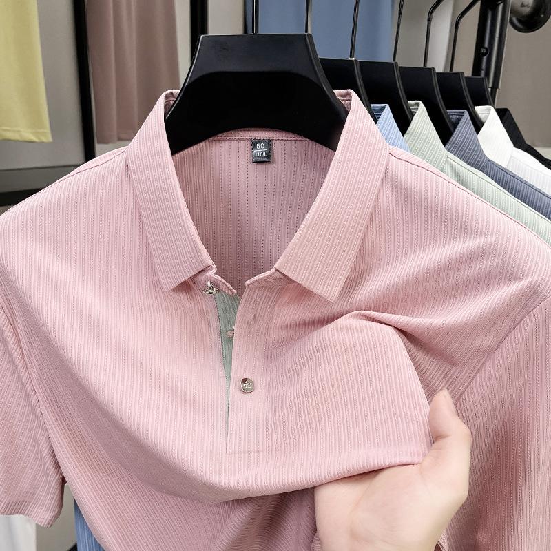 Klasické bezešvé tričko s krátkým rukávem pánské, chladivý top s klopou, polo tričko s polovičním rukávem