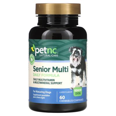 Evcil hayvan doğal bakımı, kıdemli multivitamin formülü, kıdemli köpek, karaciğer aroması, 60 çiğnenebilir tablet